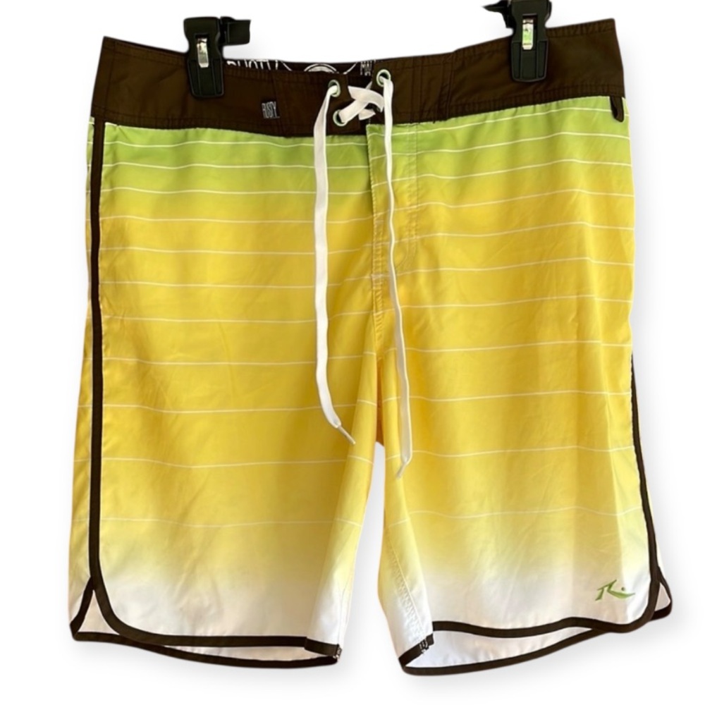 Men's Rusty Surf Boardshorts Green Yellow Size 32